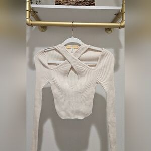 Urban Outfitters Cream Ribbed Cutout Crop Top
